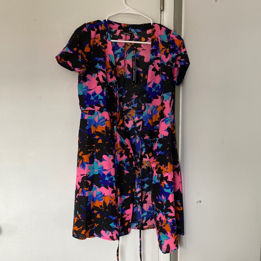 Woven wrap front Florida print dress size US 4